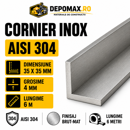 Cornier inox AISI 304, 35 x 35 x 4 mm, 6 metri